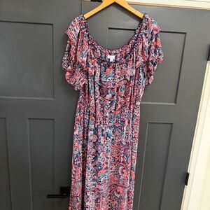 💐 Vibrant Paisley Maxi Dress with Ruffled Short Sleeves – Size 2X (Boutique)